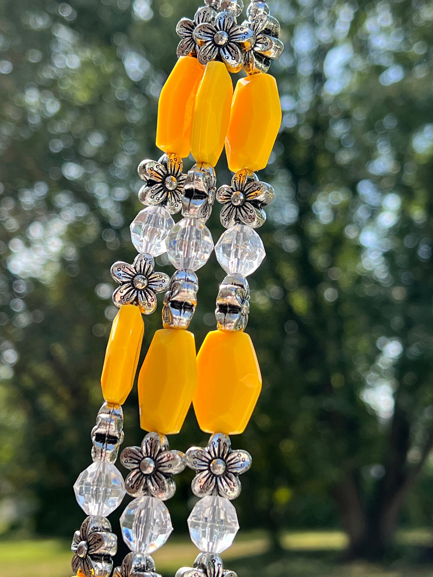 Yellow and Clear Beaded Plant Hanger