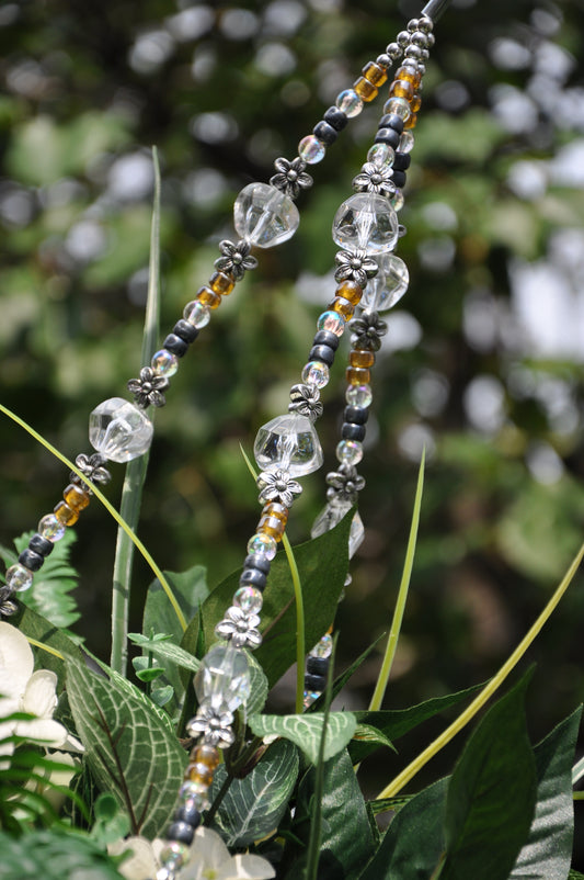 Amber, black and clear Beaded Plant Hanger