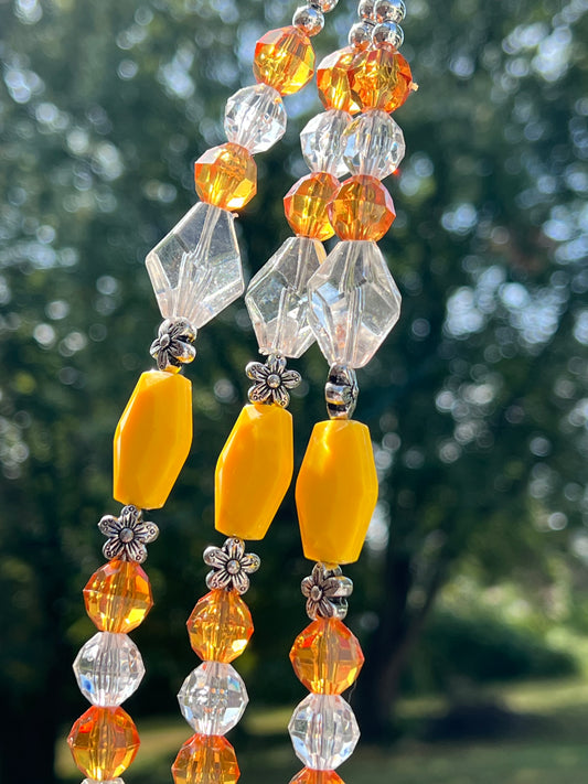 Amber & White Beaded Plant Hanger