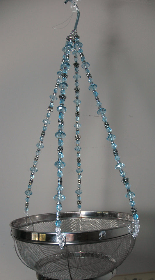 Blue and Clear Beaded Plant Hanger