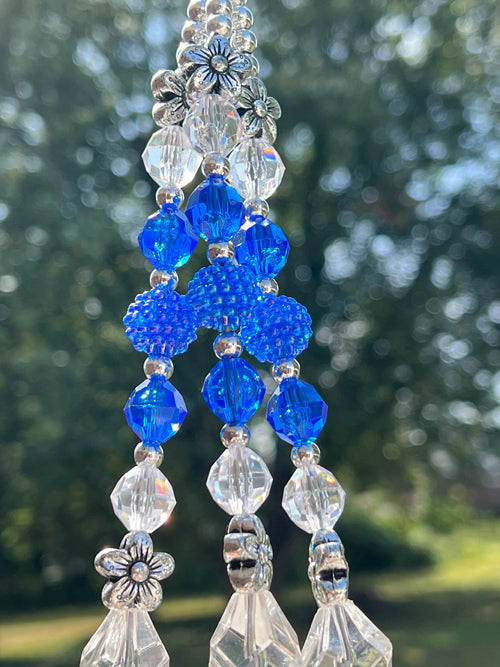 Dark Blue and Clear Beaded Plant Hanger