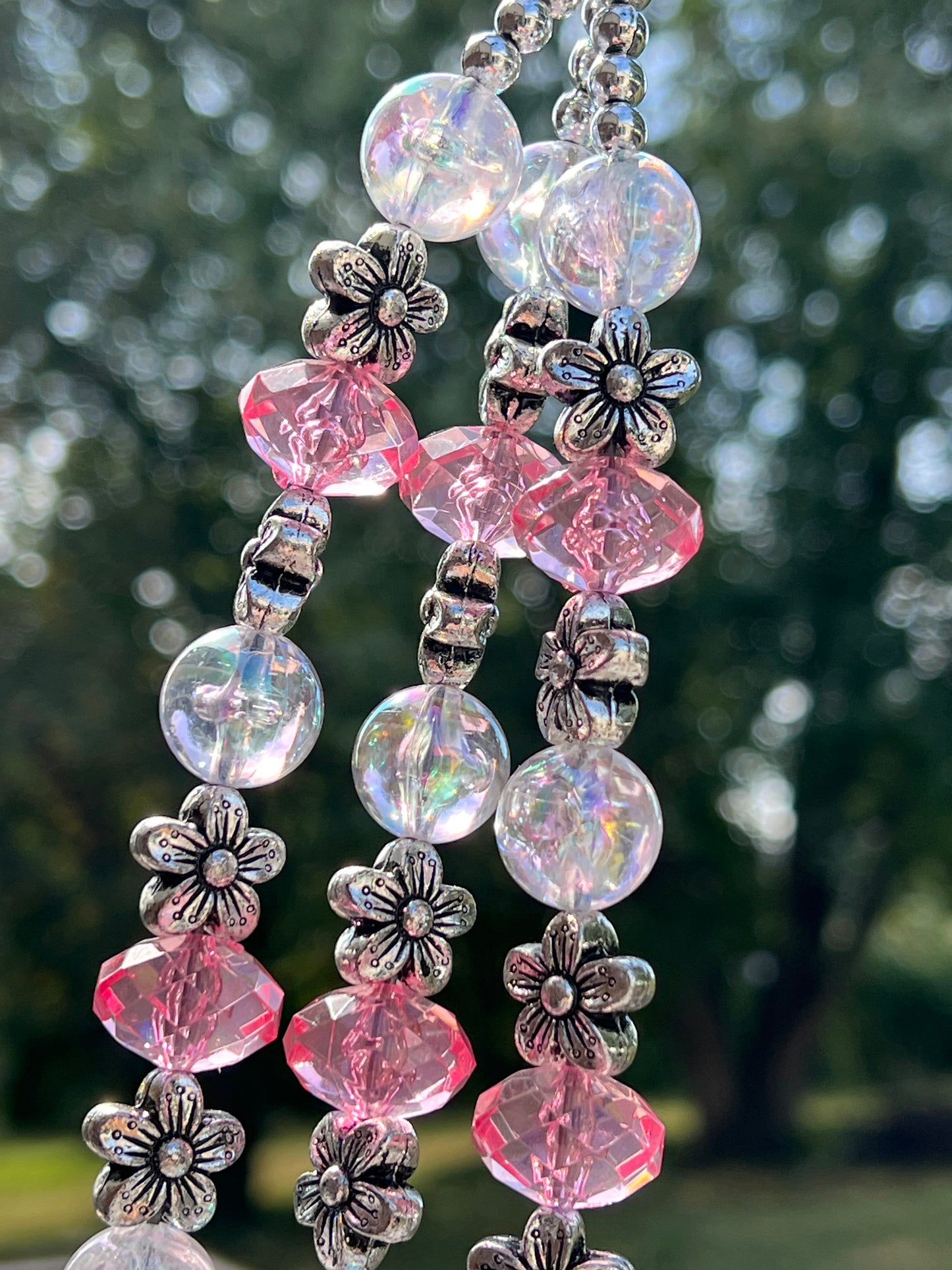 Pink and Clear Beaded Plant Hanger