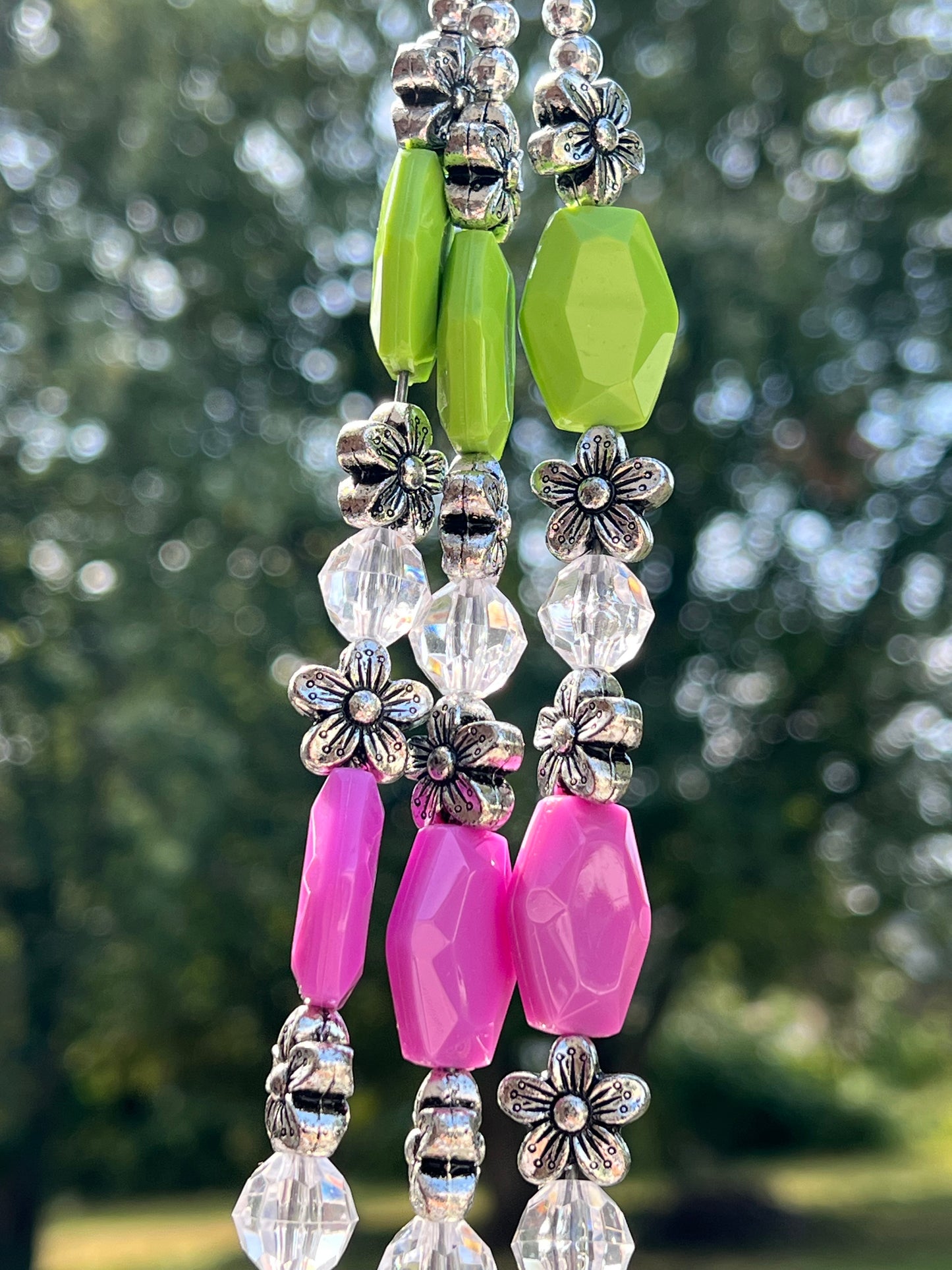 Green, White & Pink Beaded Plant Hanger