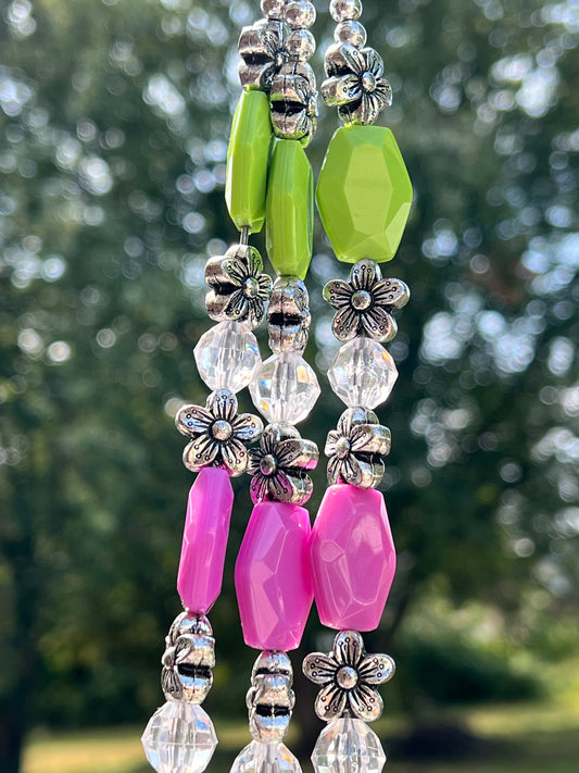 Green, White & Pink Beaded Plant Hanger